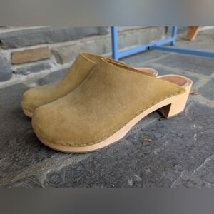Bryr Olive Suede Clog Mules